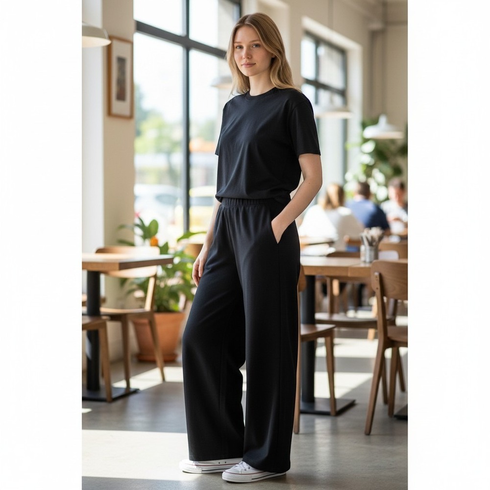 Madewell Wide‎ Leg Sweatpants Joggers Black Small French Terry